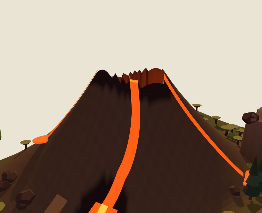 The volcano with lava running down its sides