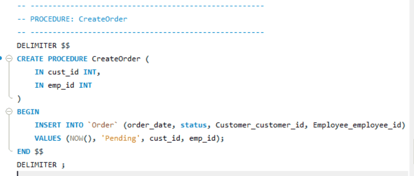 SQL for the CreateOrder stored procedure